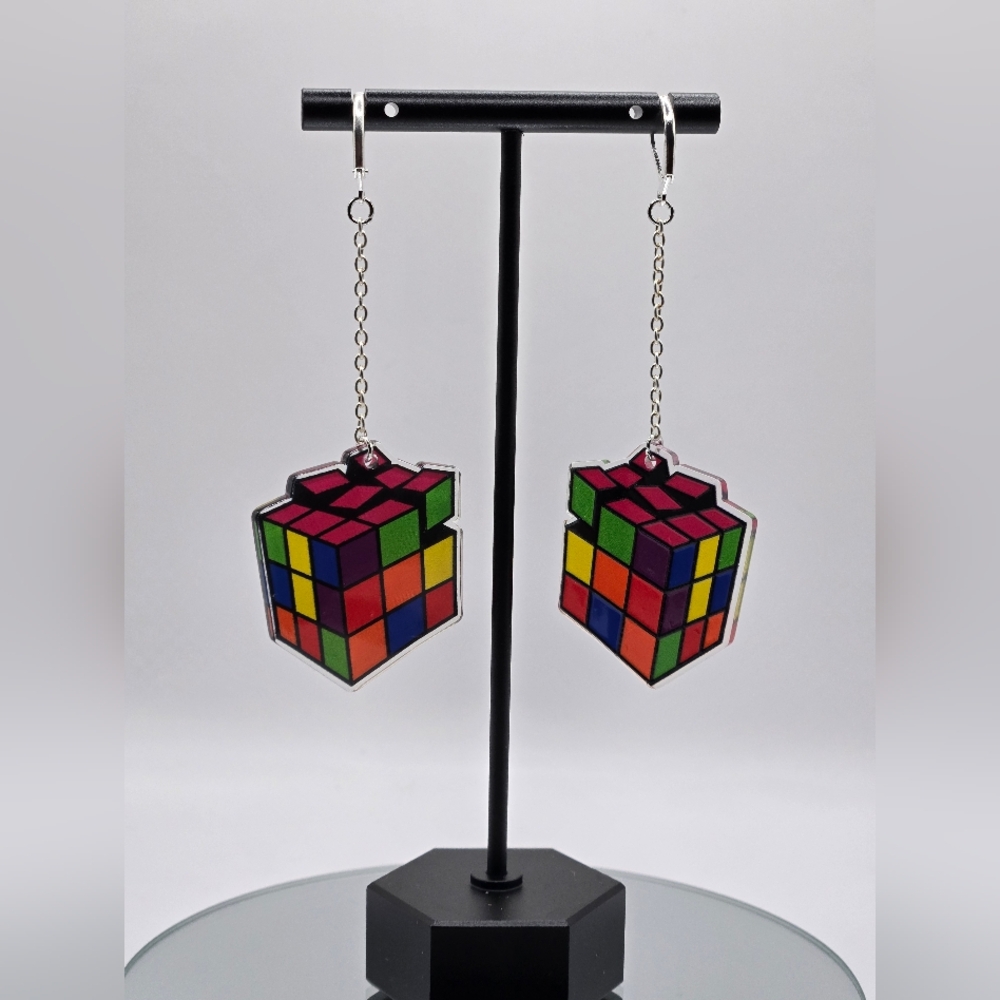 90s Rubik’s Cube Earrings | Colorful Retro Puzzle Vibes